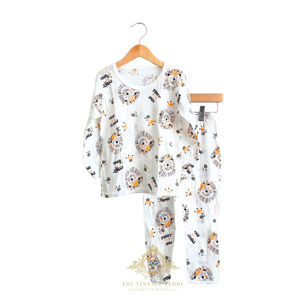 NWT Cute Boys Sleep N' Play Long Sleeve Top & Pants Pajamas Set Jungle Lion 5T